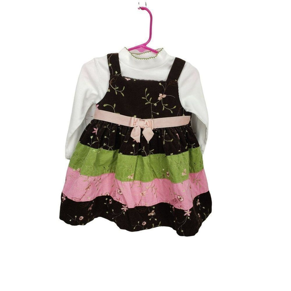 Bonnie Jean 18 months Corduroy Jumper 2 piece dress multi color brown green pink